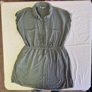 Pink Republic Khaki Green Utility Shirt Dress with Drawstring Waist Size L